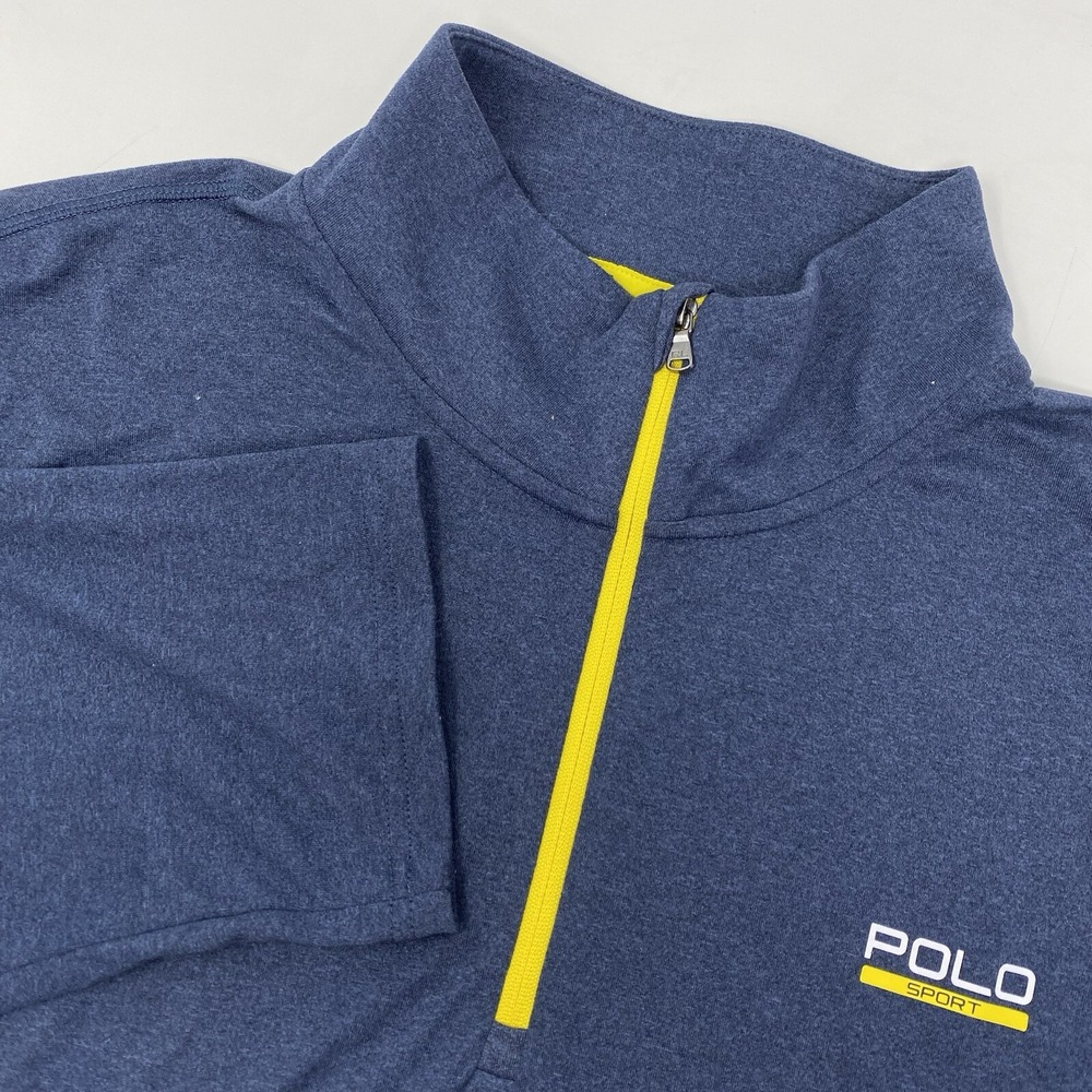 Polo Sport Pullover Mens XXLโ Blue Quarter Zip Performance Heathered Long Sleeve